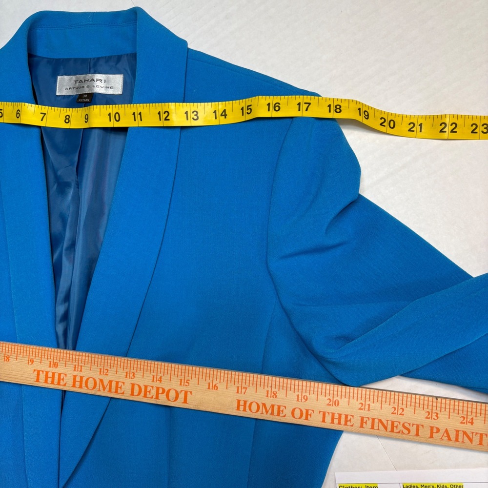 Tahari ASL Skirt Suit Women 14 Blue Shawl Collar Blazer Pencil Skirt Lined Set - Picture 3 of 14